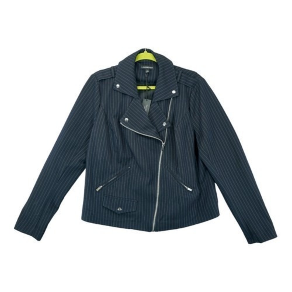 NWT Lane Bryant Moto Blazer Plus Sz 18 Blue Zip Up Ruffled Peplum Jacket $90